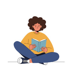 Woman Relaxing and Reading a Book Vector