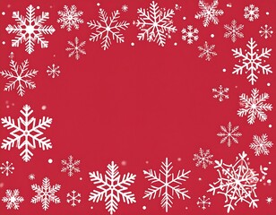 Festive snowflake border on red background
