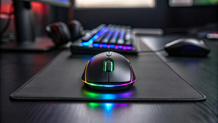 Gaming Mouse with RGB Lighting on a Desk Mat computer peripheral