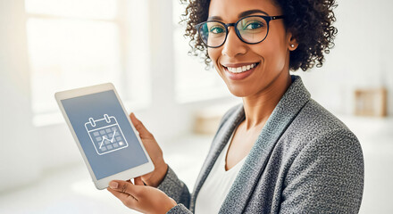 Woman with Tablet Showing Calendar Icon: Appointment Management