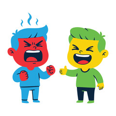 Clashing Emotions: A stark visual of two distinct characters, one consumed by red-hot anger and the other radiating yellow laughter, embodying the extreme spectrum of emotional expression. 