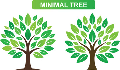 Obraz premium Minimal Tree Vector Illustration – Green Nature Eco Design Symbol