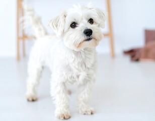 Cute white dog indoors