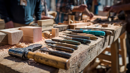  Hands-on demonstration of woodworking tools at a trade show (1)