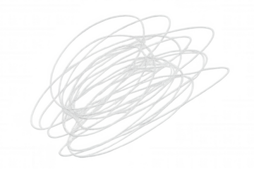 Chaotic white lines intertwining, creating tangled 3d abstract form against transparent backdrop, representing mental complexity and disarray