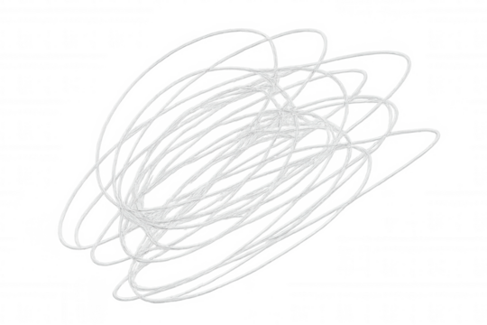 Chaotic white lines intertwining, creating tangled 3d abstract form against transparent backdrop, representing mental complexity and disarray
