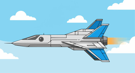 Fototapeta premium Futuristic jet aircraft flying through the clouds.