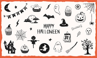 Halloween doodle sketch hand drawn illustration elements - vector collection set