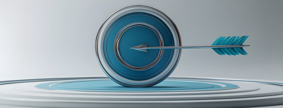 Arrow hitting dartboard bullseye symbolizing accuracy, business success, goal achievement, leadership, performance, strategy, motivation, and professional career accomplishment concept