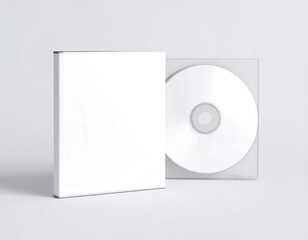 Blank White CD Case and Disc Mockup on Light Gray Background.