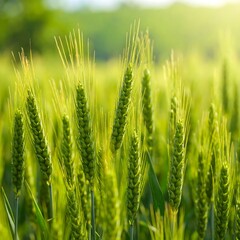 Fototapeta premium Green Wheat Field in Sunlight
