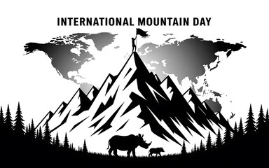 International mountain day celebration with world map and rhino family