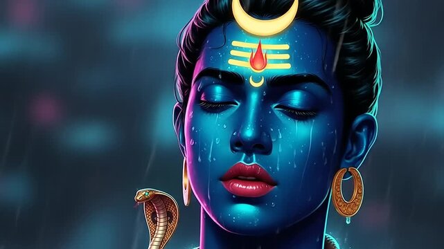Rain with Goddess Parvati, Hindu art, and digital painting.