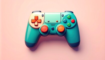 Teal game controller on pink background