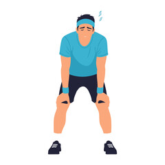 Exhausted Athlete: A man, drenched in sweat, catches his breath after an intense workout, embodying the feeling of exhaustion, resilience, and determination.