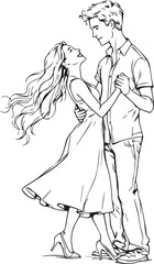 Dancing Duo &mdash; black-and-white line illustration of two people sharing a graceful, intimate dance
