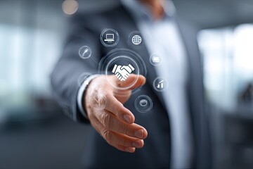 Digital handshake representing business partnership and collaboration