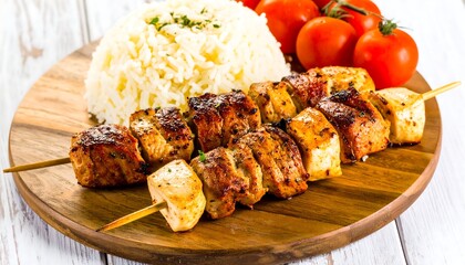 Grilled Chicken Skewers with Rice and Tomatoes