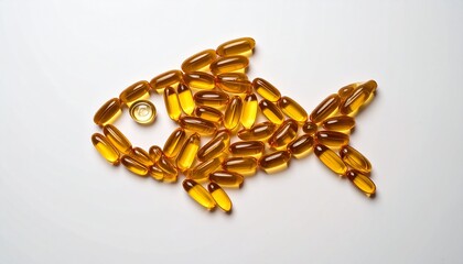 Omega 3 or fish oil capsules in the shape of a fish.  © Rmcarvalhobsb