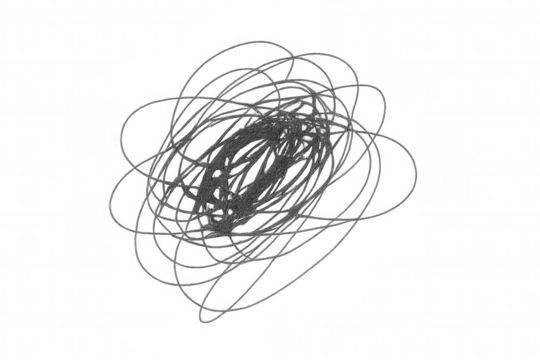 Chaotic scribbled lines intertwining, representing mental complexity and disorientation against transparent surface - Powered by Adobe