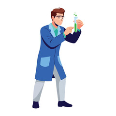 Scientist Examining Experiment: A dedicated scientist examines a test tube filled with a bubbling green liquid, immersed in scientific exploration