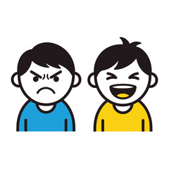 Expressing Emotions: An emotive display illustrating opposing states of mind, depicting expressions of anger and laughter through a vibrant illustrative design.