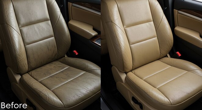 Leather Car Seat Before and After Upholstery Cleaning and Restoration