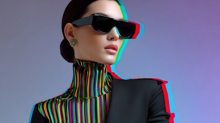 Fototapeta premium Futuristic fashion model in colorful striped glasses