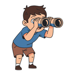 Young Explorer: An illustration of a curious young boy peering through a pair of binoculars, his eyes sparkling with wonder, ready to uncover the secrets of the world