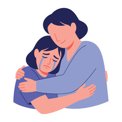 Embracing Comfort: A heartwarming illustration of a mother and daughter sharing a tender embrace, expressing solace and support, a depiction of empathy and connection.