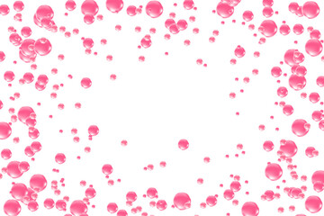 Cute pink glowing scattered particles isolated on transparent background. Cute iridescent round dots decoration, carbonated water fizz, floating soda bubbles splash.