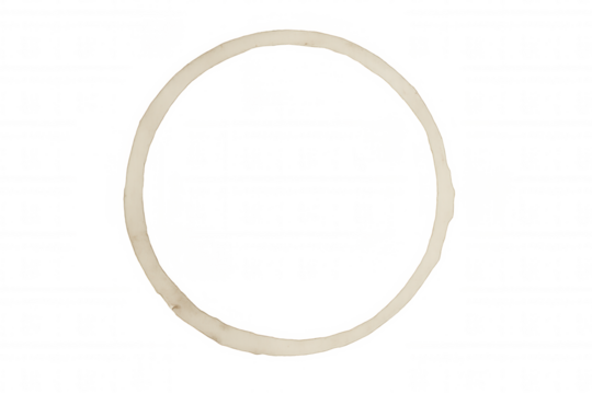 Coffee cup ring stain forming perfect circular pattern, silhouetted on transparent surface, revealing distinctive textural details - Powered by Adobe