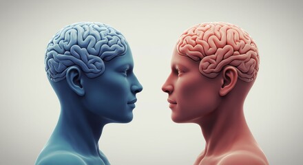 Colorful Abstract Brains of Two People in Conceptual Teamwork Environment