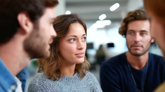 Contemporary office setting with an innovative team collaborating, representing teamwork, creativity, productivity, professional growth, leadership and modern business lifestyle