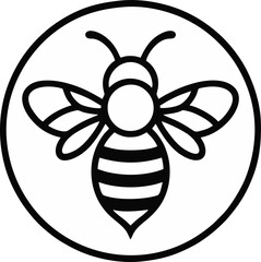 Vintage Bee Emblem Outline Circular Badge Vector Illustration