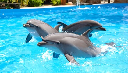 Naklejka premium Dolphins leaping in a pool