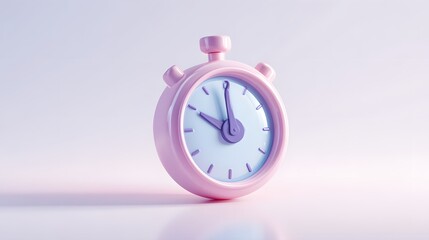 Pastel pink stopwatch with blue hands on a soft gradient background