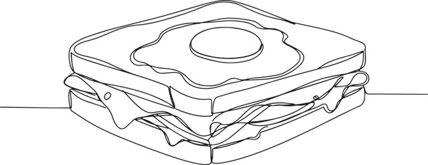 Minimalist line art illustration of a croque madame sandwich on