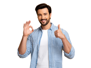 young man with hands raised