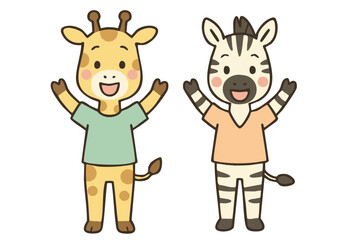 万歳するキリンとシマウマのキャラクター