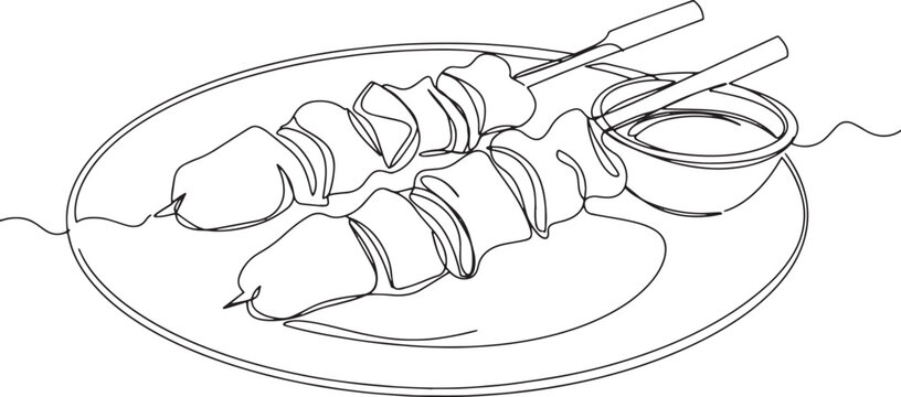 Elegant satay continuous line drawing showcases simplicity and c