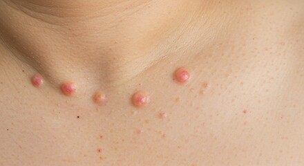Fototapeta premium Skin Condition Close-up of Bumps and Redness on the Neck and Chest, Medical Dermatology