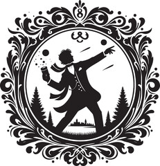 Intricate Black and White Illustration of an Ancient Building, Fountain, and Nature Elements