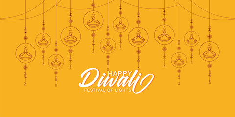 Diwali Festival Background with decorative Hanging Diya lamp