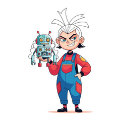 Curious Duo: A charming child and his robot friend share a moment of connection and wonder, exploring the endless possibilities of imagination, this creative and engaging artwork.