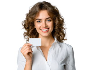 business woman holding blank card