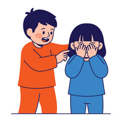 Child's Discomfort: A tender portrayal of a little boy comforting a sobbing child, evoking feelings of empathy, friendship, and reassurance.