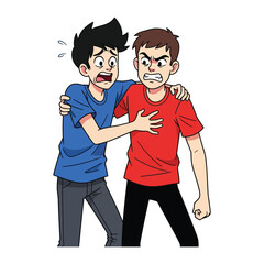 Illustration of Anxiety and Support: A poignant illustration captures a moment of human connection, with one figure offering comfort and reassurance to another overwhelmed by anxiety.