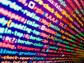 Virus malware concept. Programming code abstract screen. Script procedure creating. Software developer programming code on computer. Software development. Developer working on program codes in office