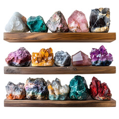 Vibrant Display: Colorful Precious Stones on Wooden Surface